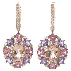Timeless Pink Tourmaline Amethyst Diamond 18K Rose Gold Exclusive Earrings
