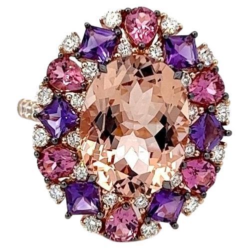 Timeless Pink Tourmaline Amethyst Diamond 18K Rose Gold Exclusive Ring