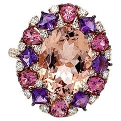 Timeless Pink Tourmalin Amethyst Diamant 18K Rose Gold Exklusiver Ring