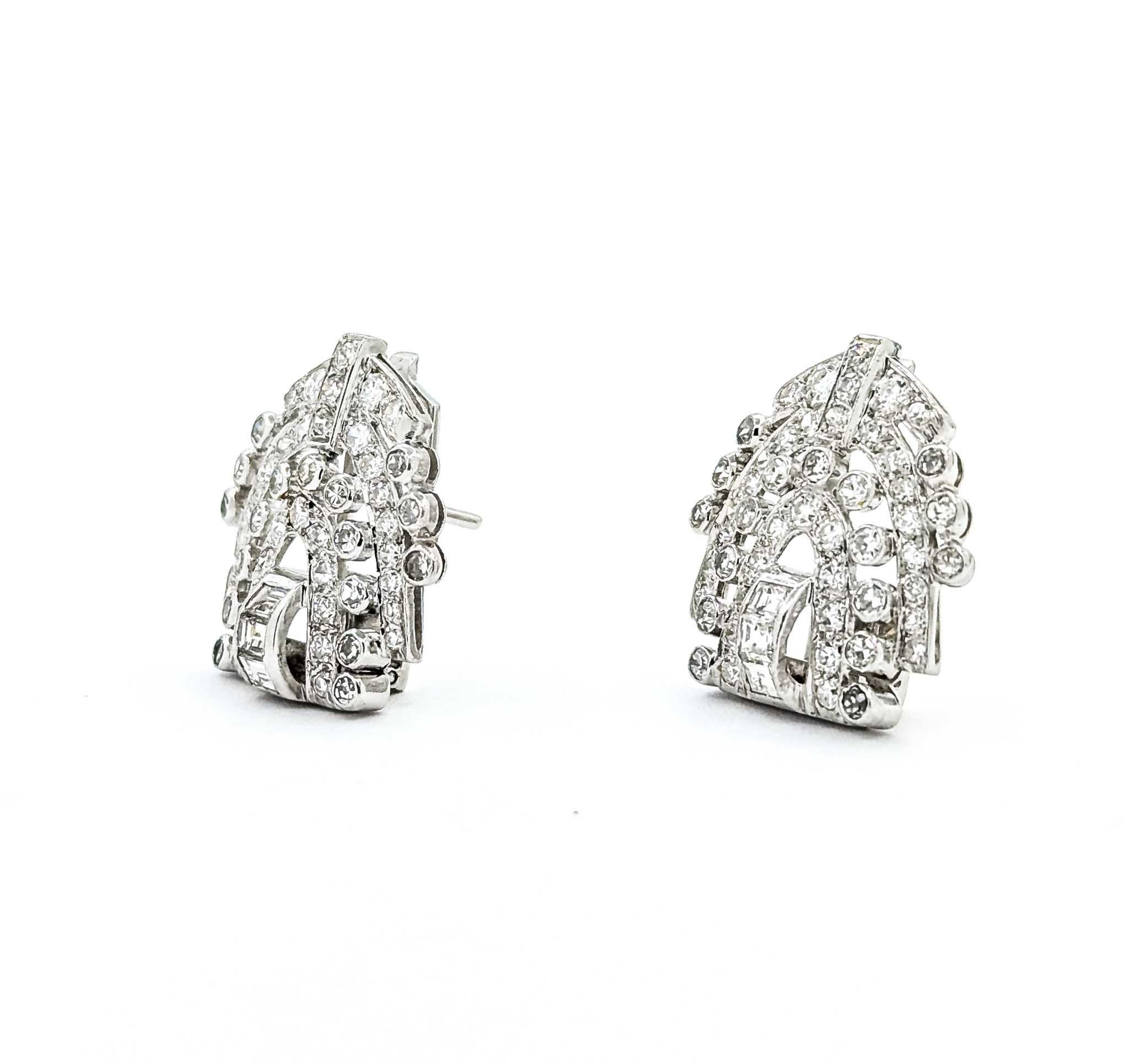 Art Deco Timeless Platinum Diamond Earrings For Sale