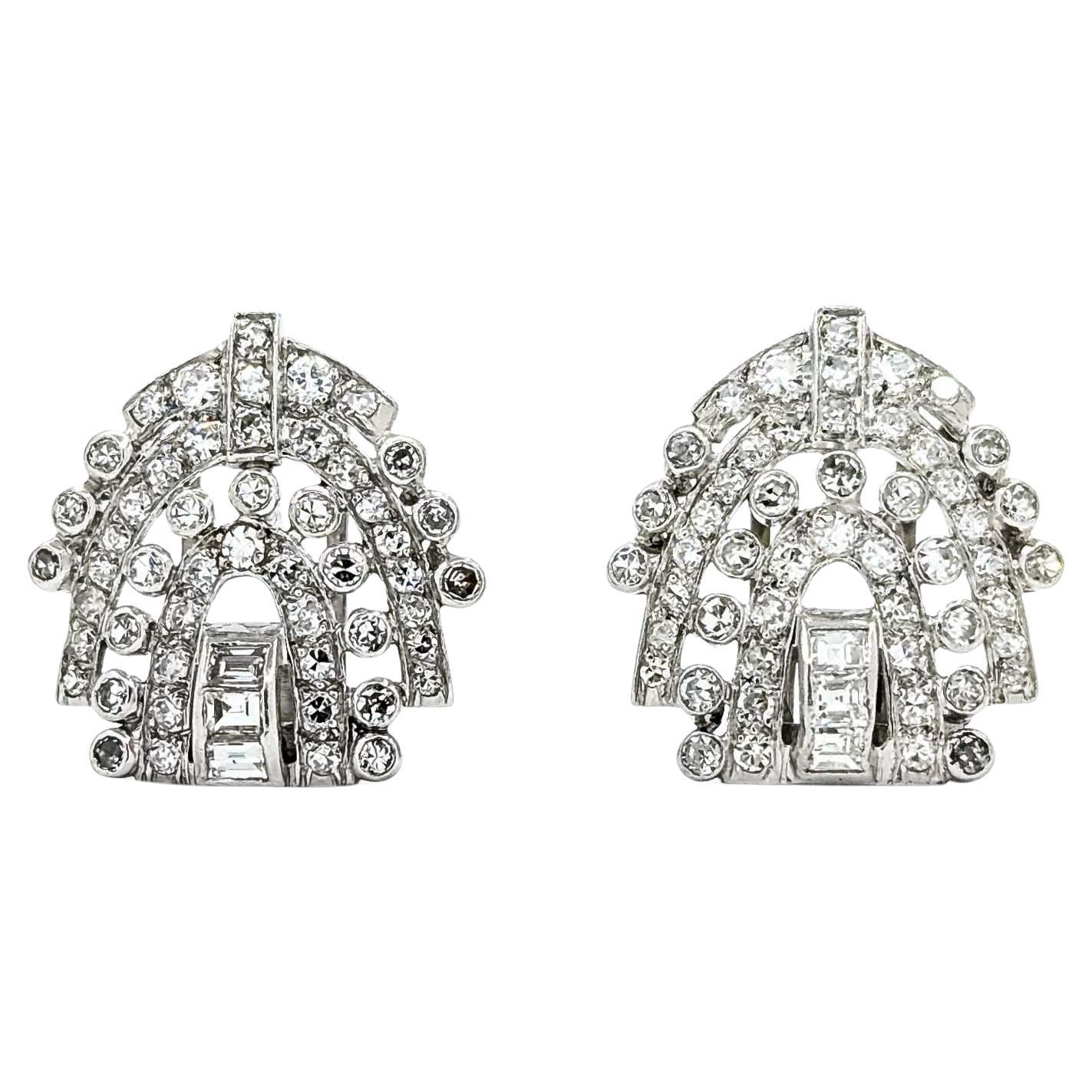Timeless Platinum Diamond Earrings For Sale