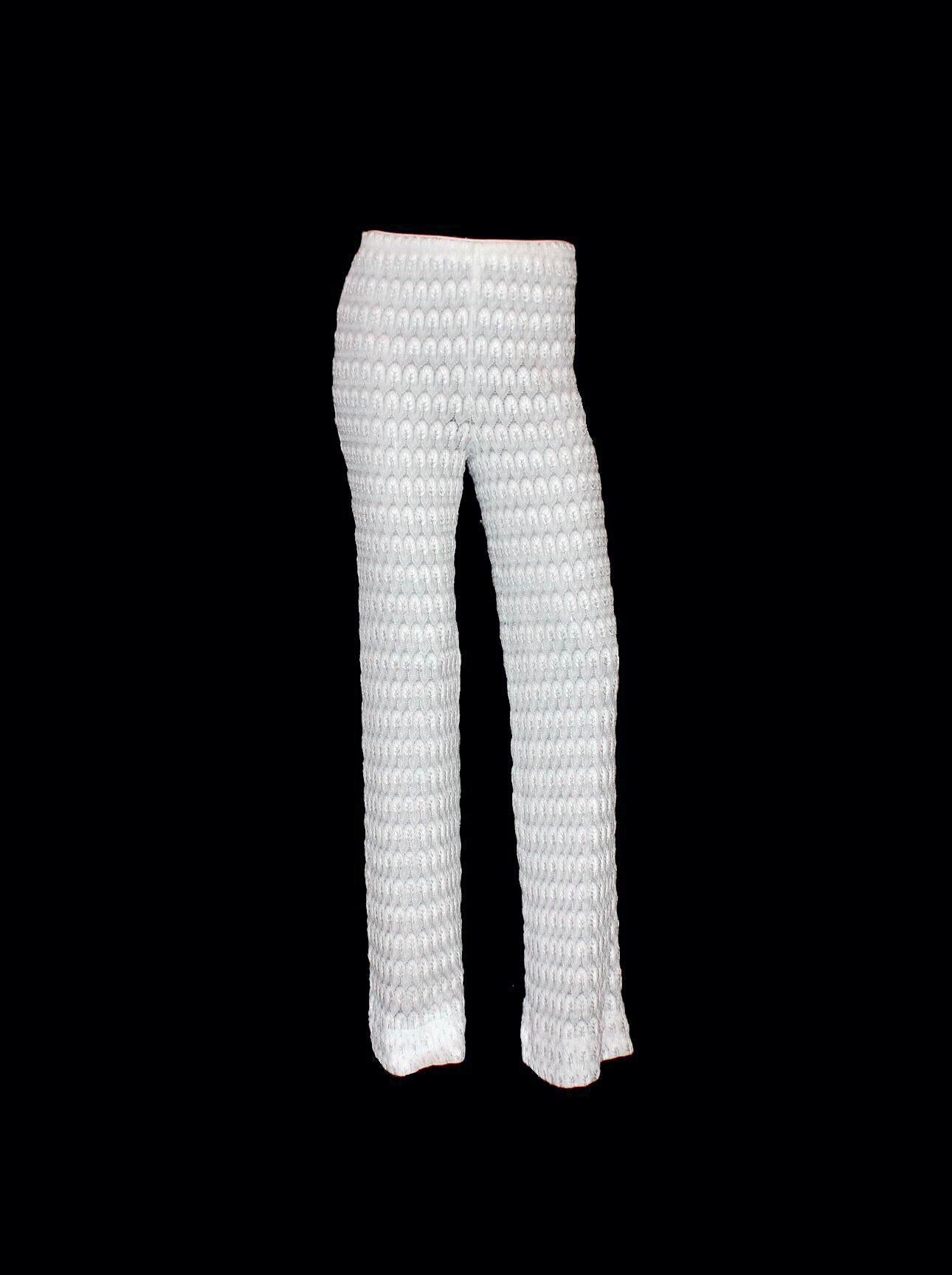 Timeless Pure White Missoni Crochet Knit Palazzo Wide Leg Pants Trousers