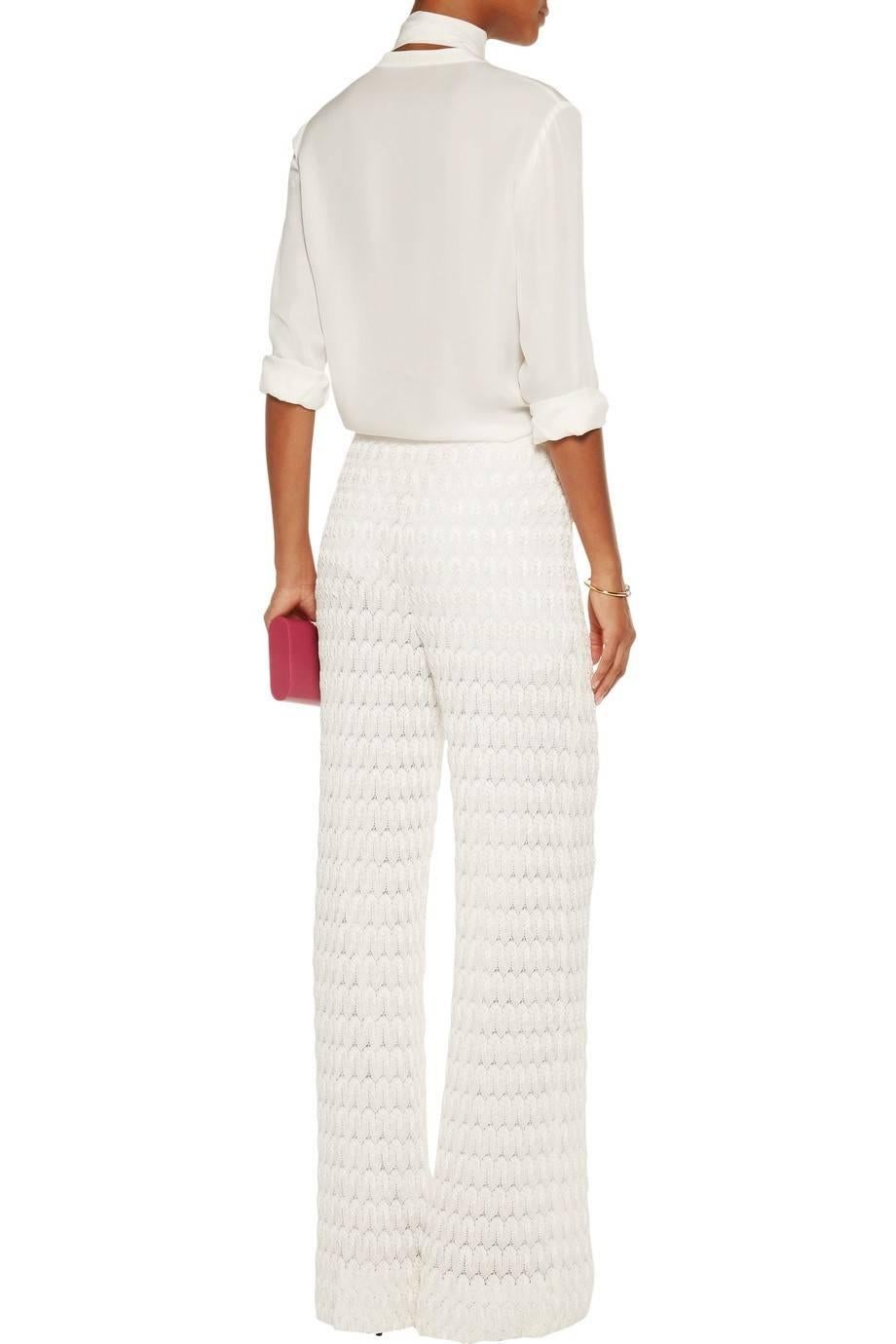 Timeless Pure White Missoni Crochet Knit Palazzo Wide Leg Pants Trousers In New Condition In Switzerland, CH