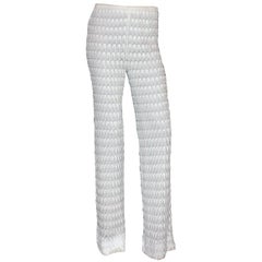 Zeitlose Pure White Missoni Crochet Knit Palazzo Wide Leg Pants Hose
