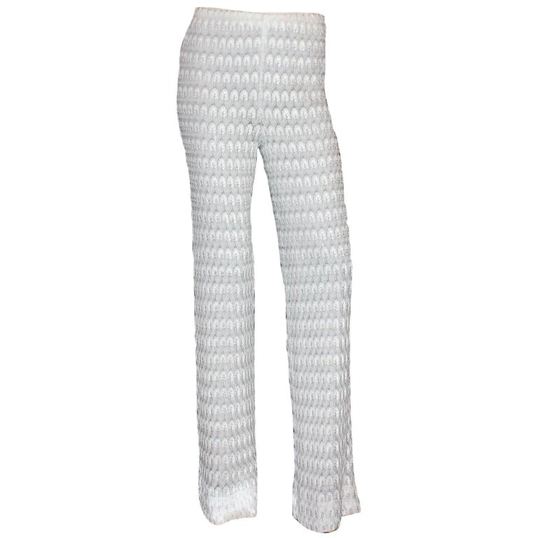 Timeless Pure White Missoni Crochet Knit Palazzo Wide Leg Pants Trousers at  1stDibs