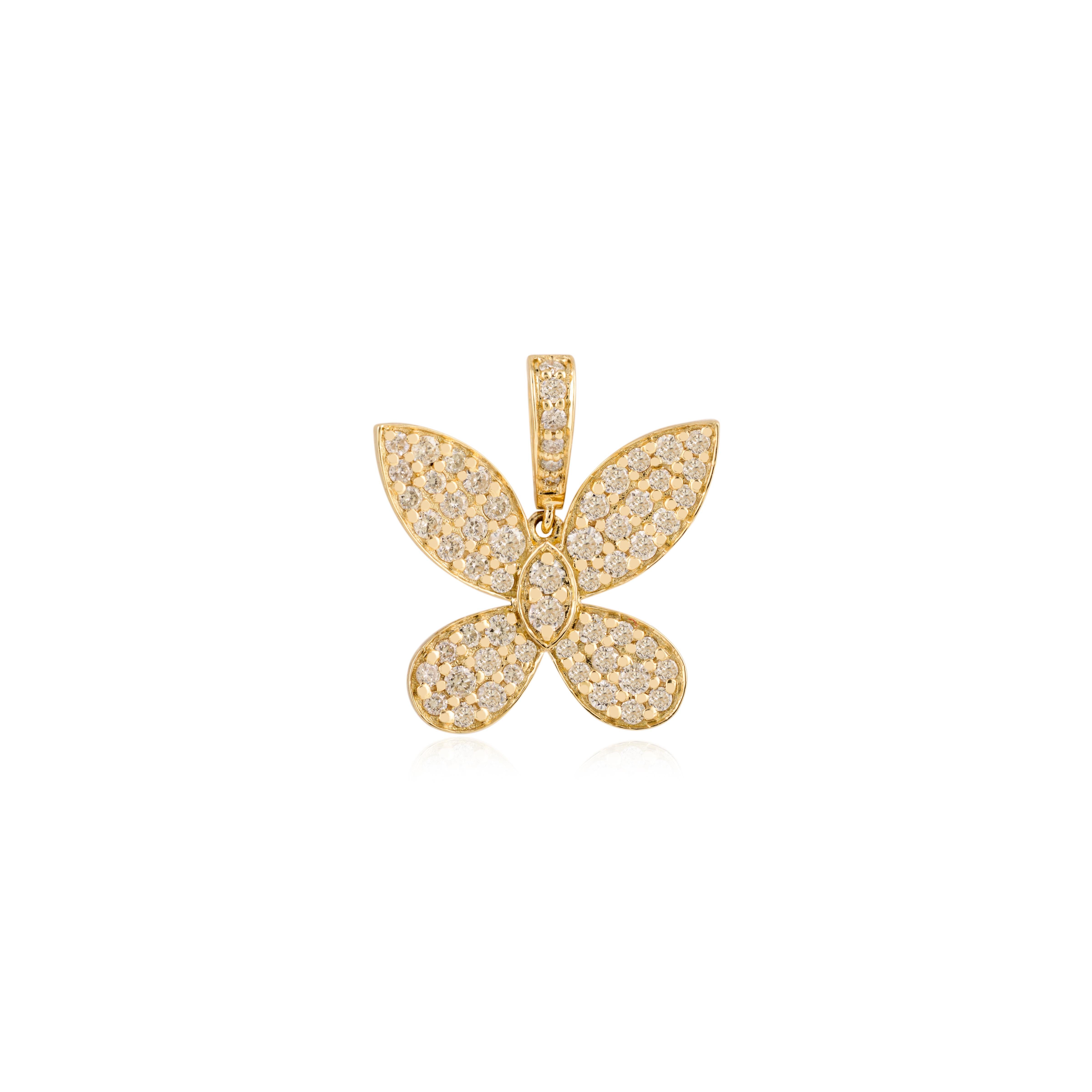 Colgante Mariposa Resplandor Intemporal con Diamantes Engastados en Oro Amarillo de 14k Art Decó en venta