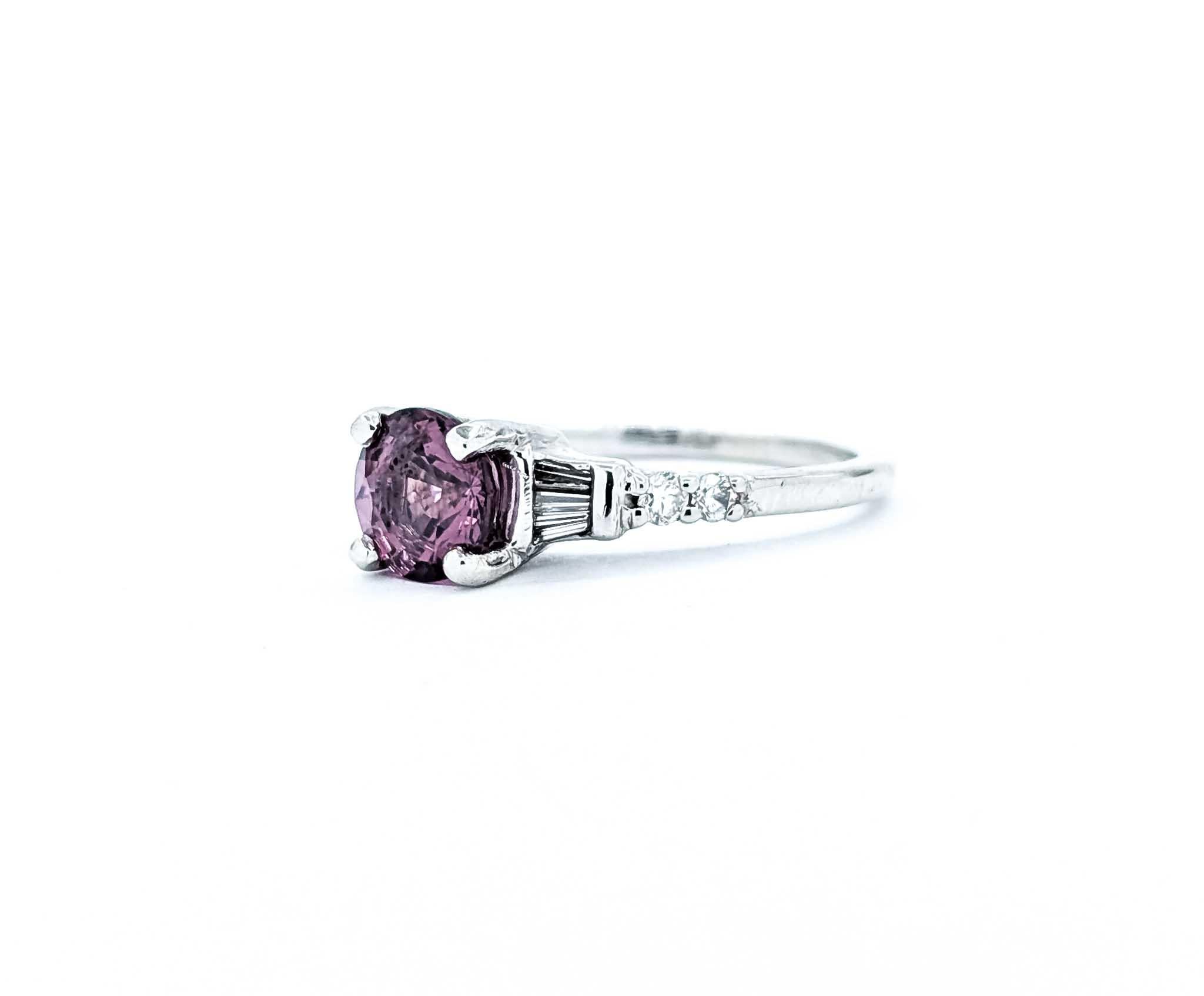 Timeless Raspberry Spinel and Diamond Ring in 14k White Gold For Sale 4