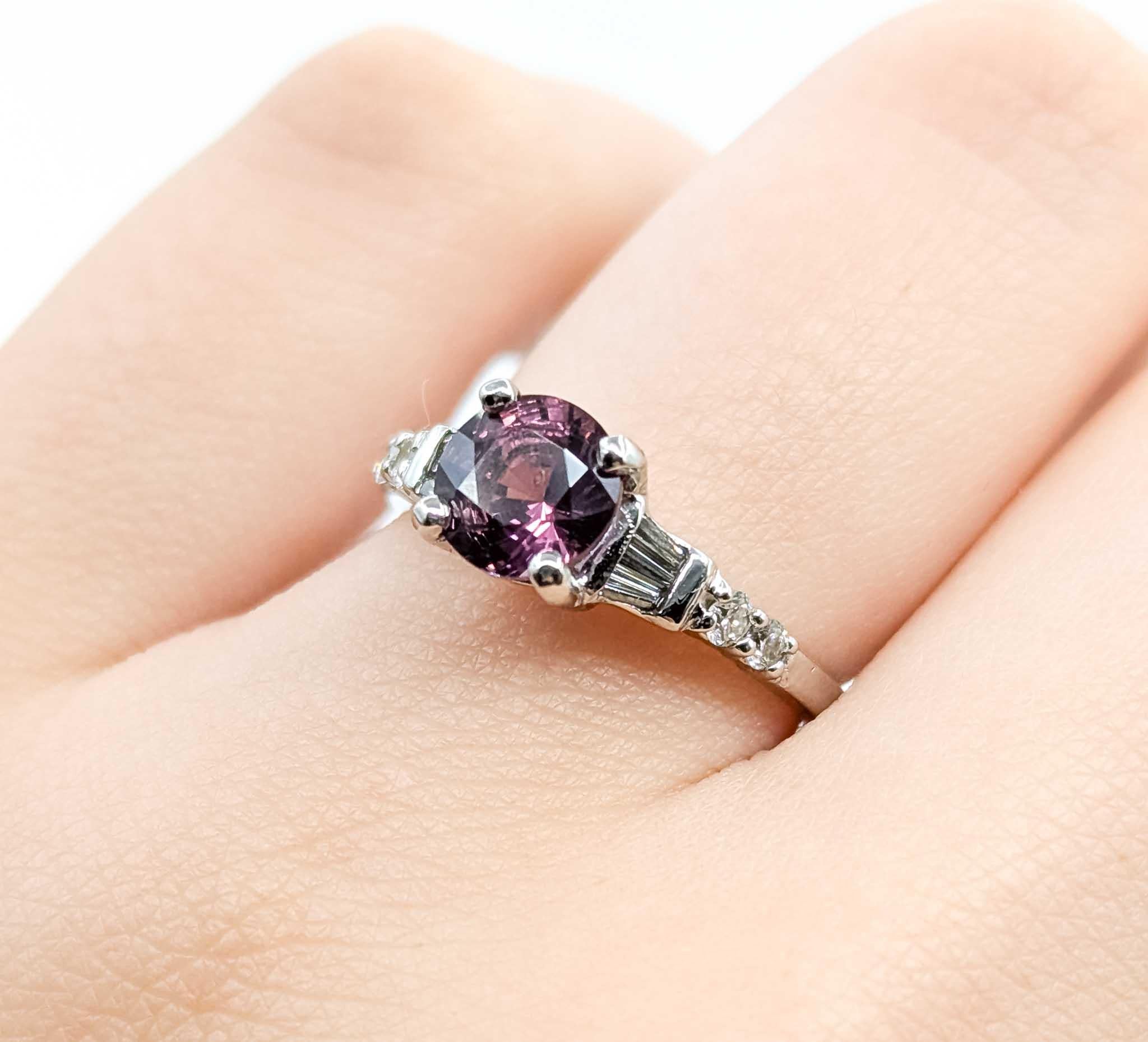 Timeless Raspberry Spinel and Diamond Ring in 14k White Gold In Excellent Condition For Sale In Bloomington, MN