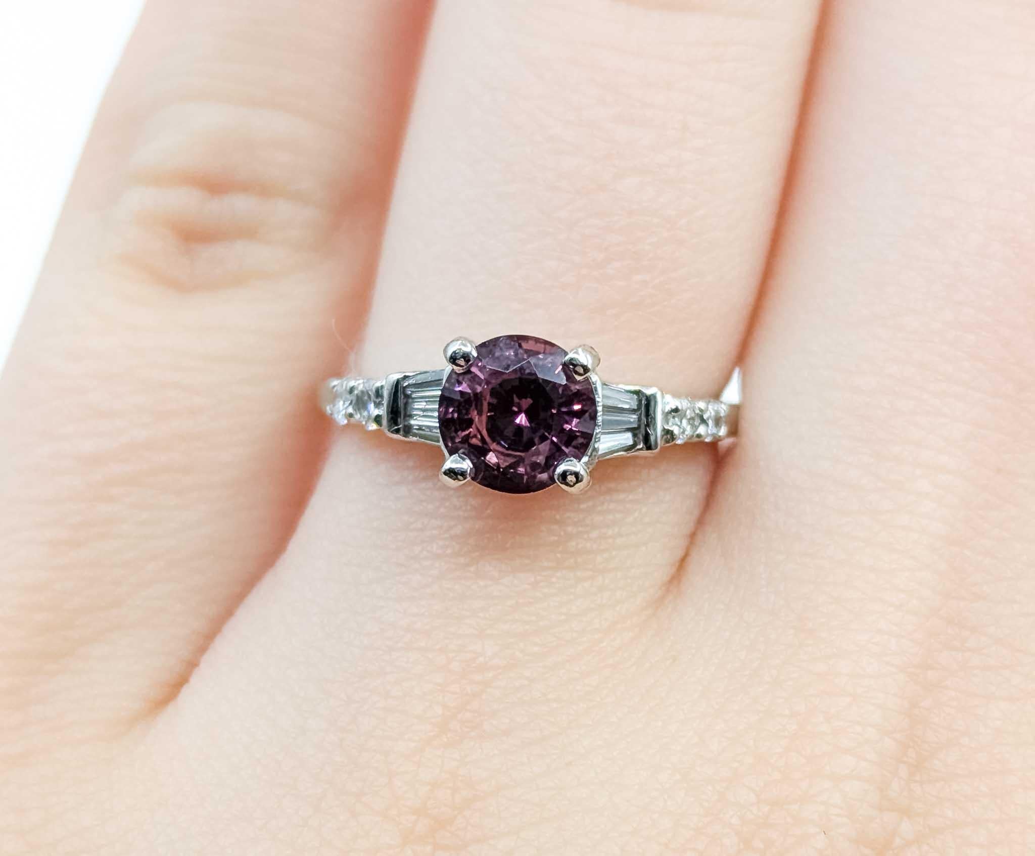 Women's Timeless Raspberry Spinel and Diamond Ring in 14k White Gold For Sale