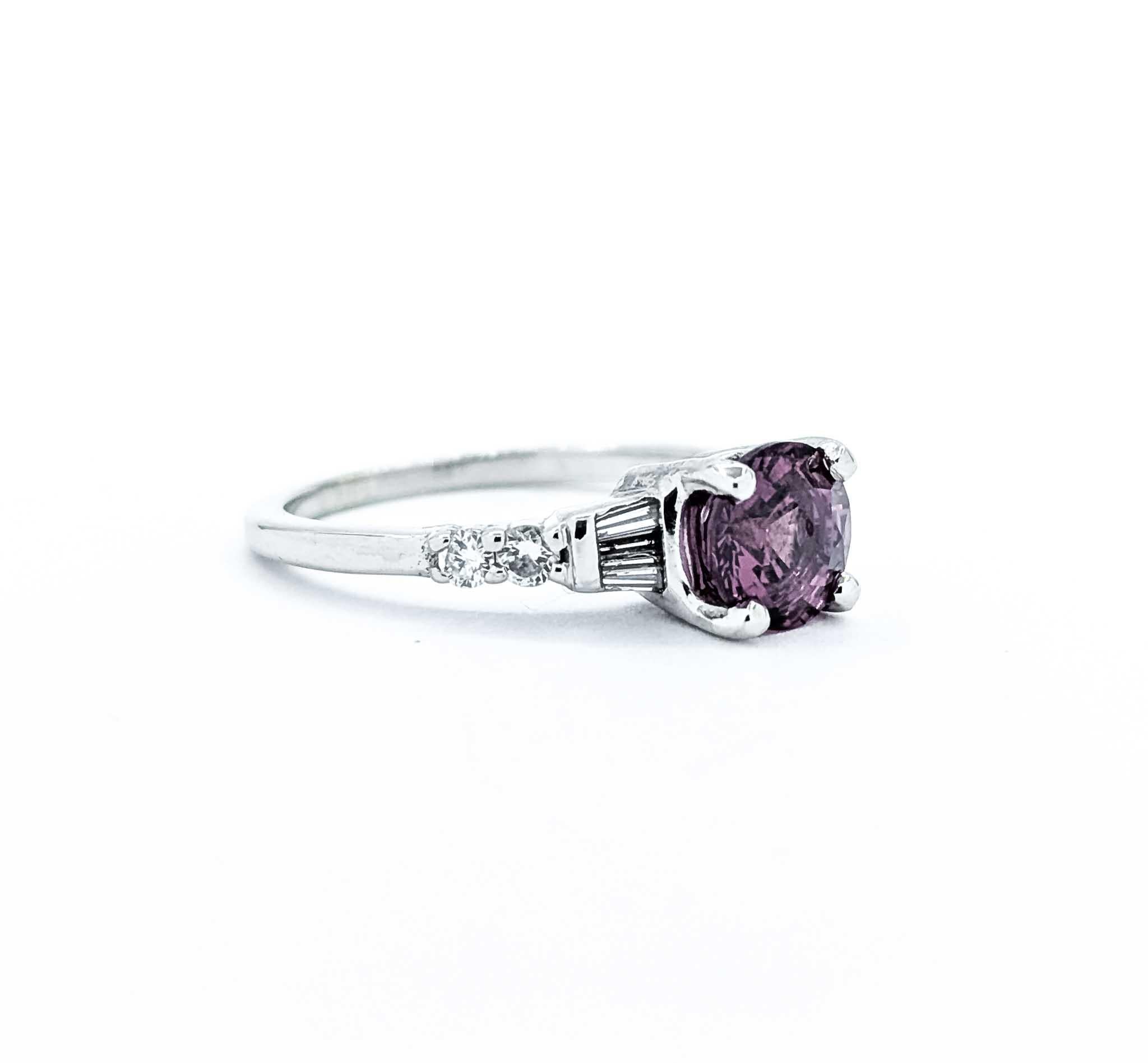 Timeless Raspberry Spinel and Diamond Ring in 14k White Gold For Sale 1