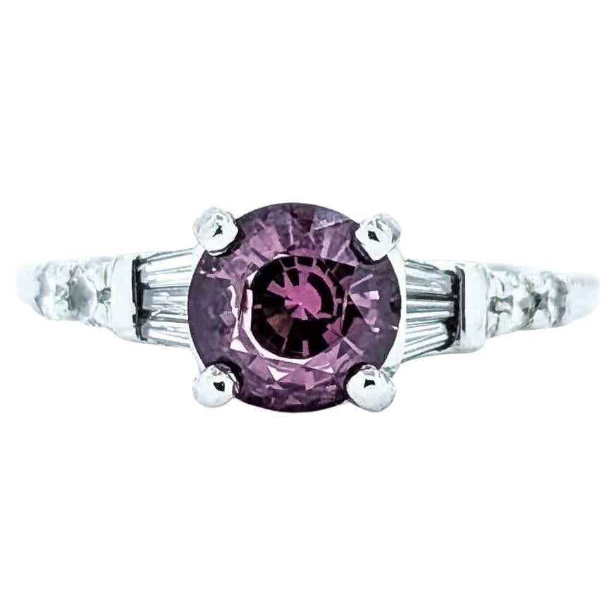 Timeless Raspberry Spinel and Diamond Ring in 14k White Gold For Sale
