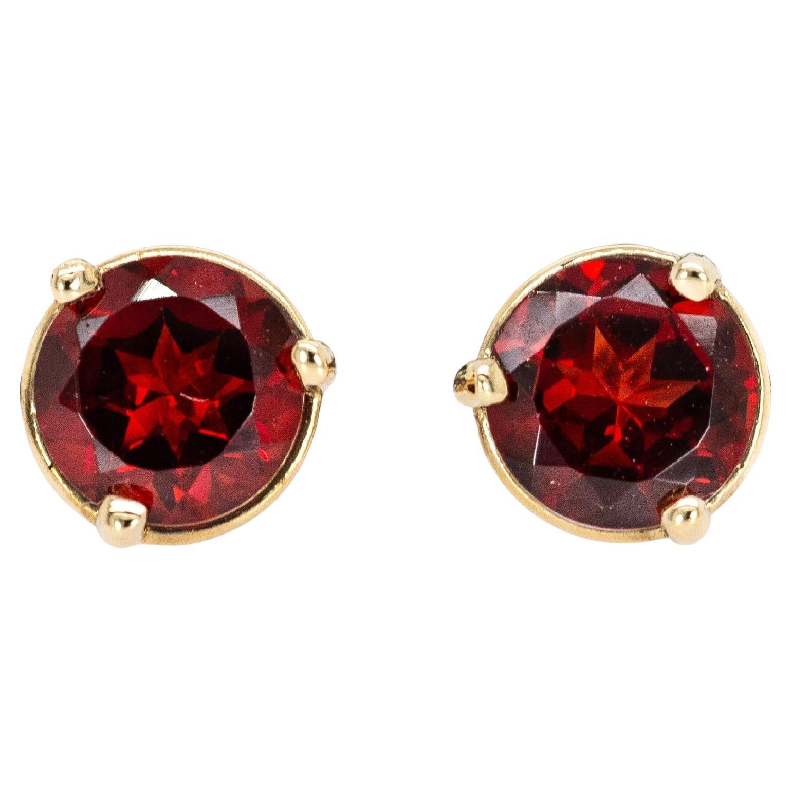 Zeitlose runde 6mm rote Granat Martini Ohrstecker in massivem 14K Gold