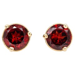Zeitlose runde 6mm rote Granat Martini Ohrstecker in massivem 14K Gold