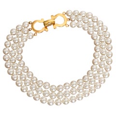 Timeless Salvatore Ferragamo Multi Strand Glass Pearl Gold Clasp Choker Necklace