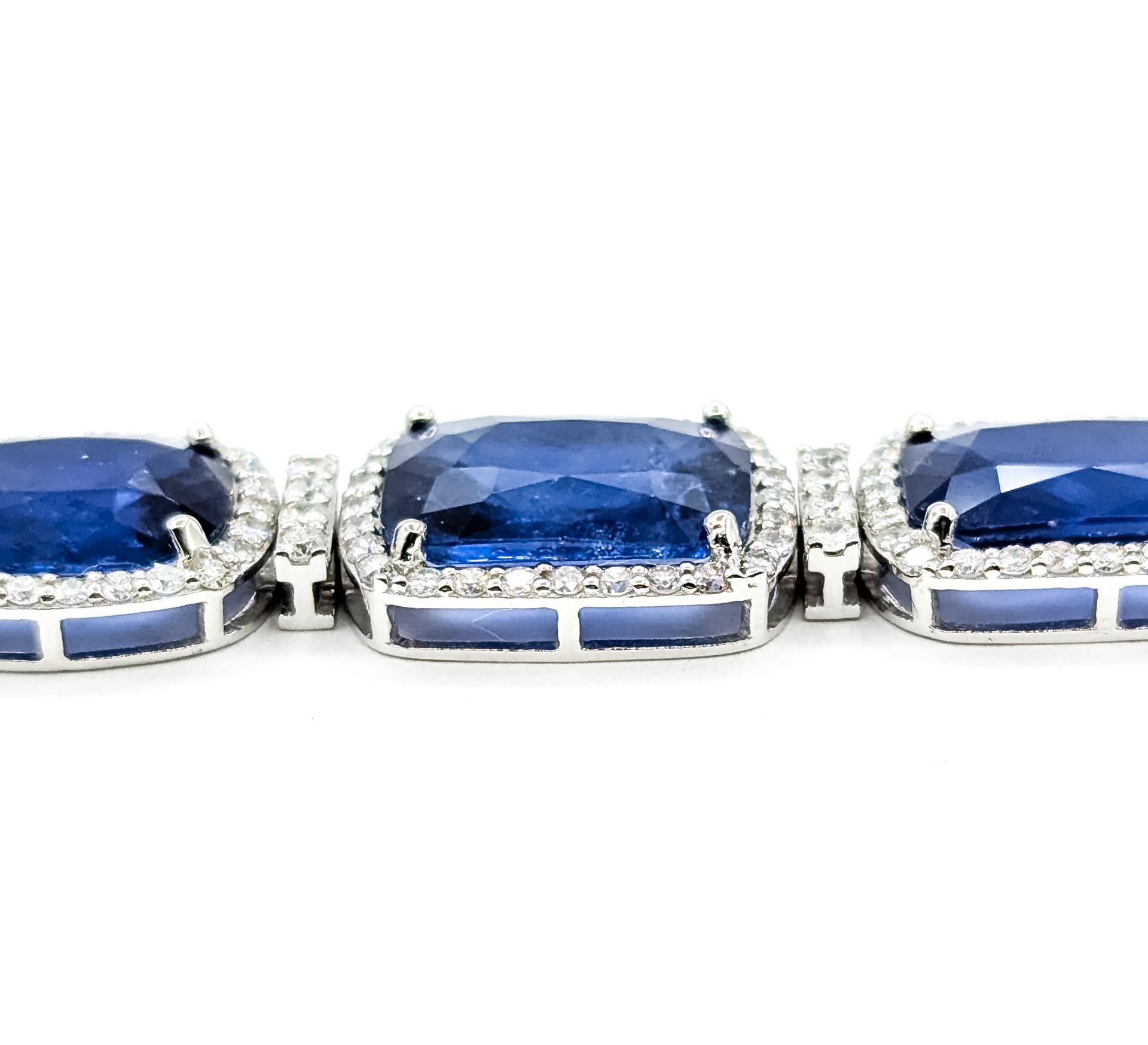 Pulsera intemporal con halo de zafiro en platino en venta 1