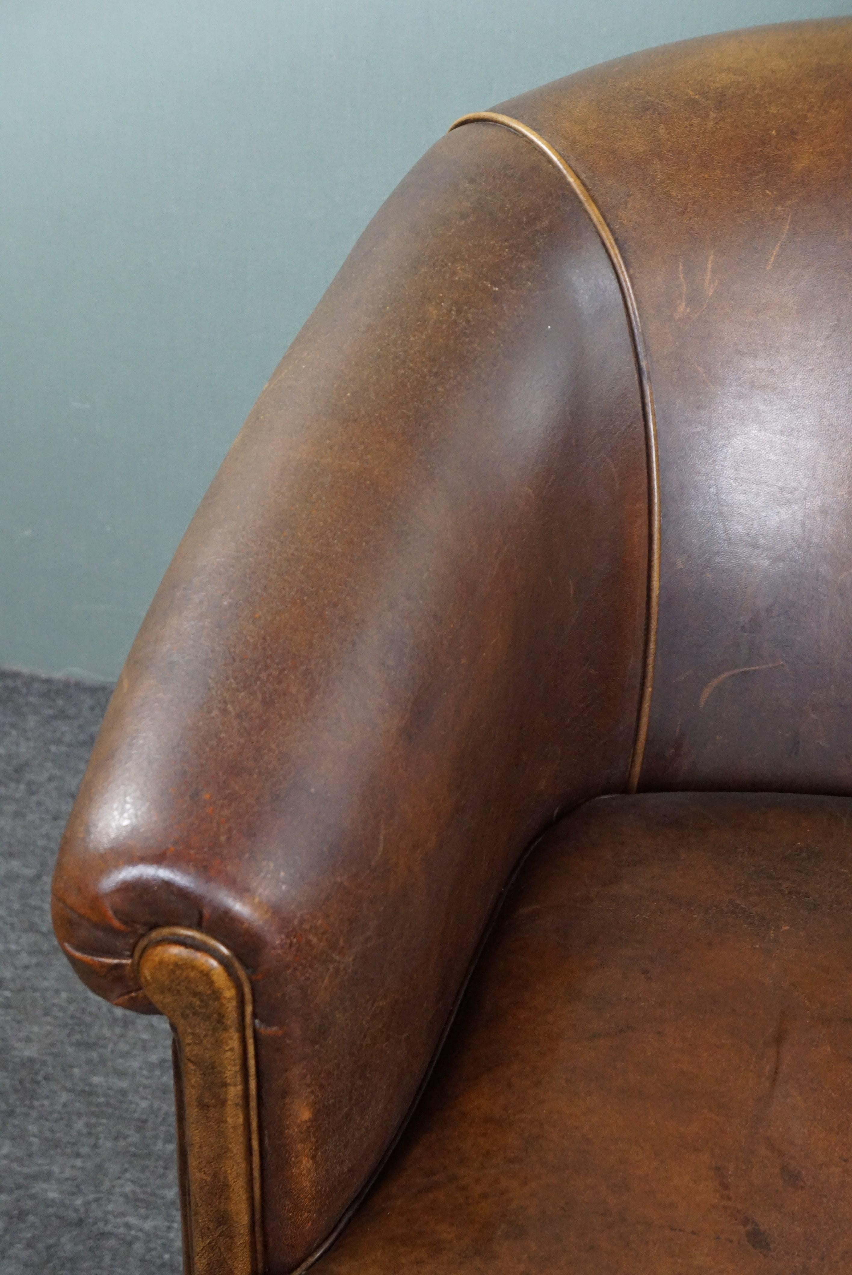 Hand-Crafted Timeless sheep leather club chair For Sale