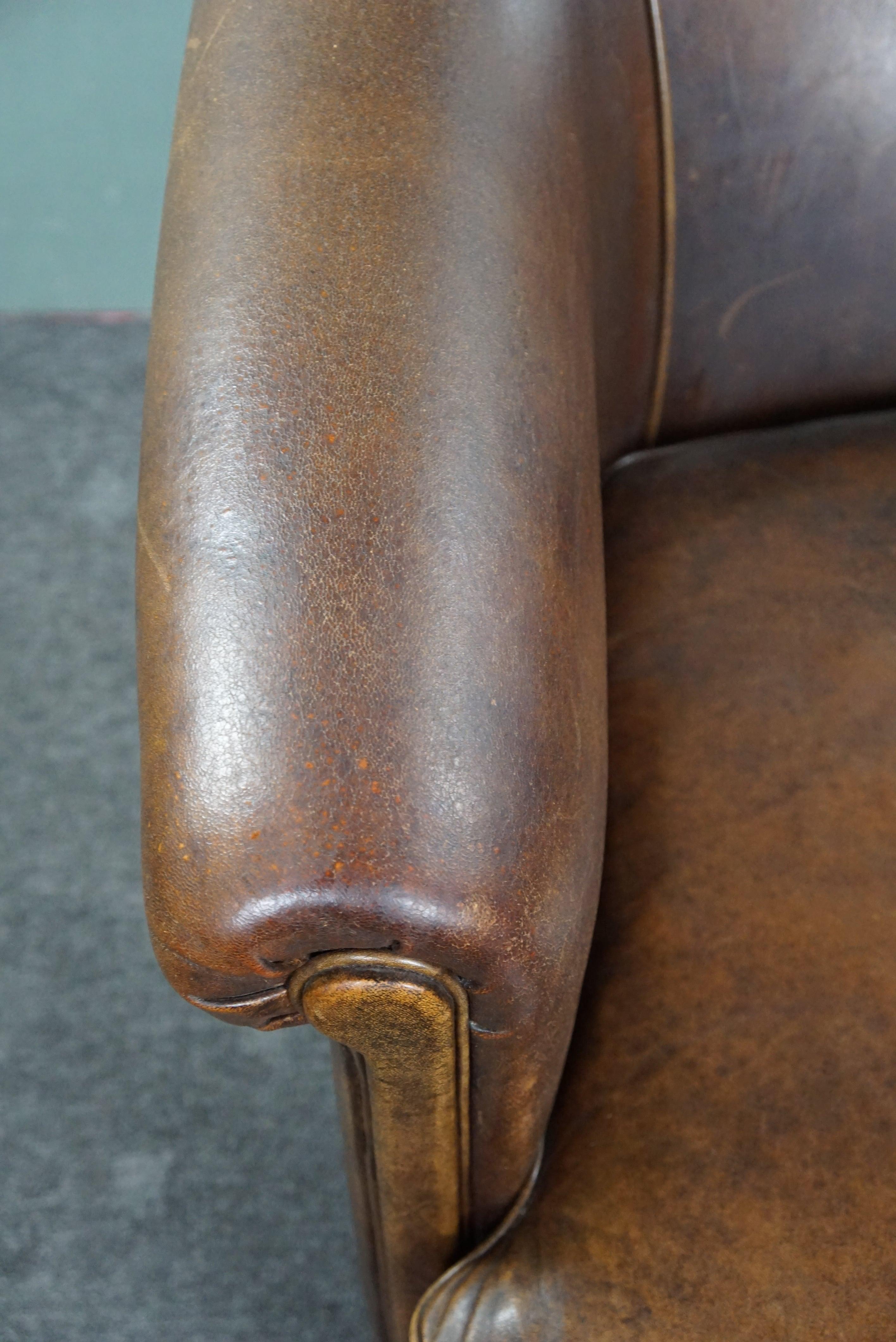 Leather Timeless sheep leather club chair For Sale