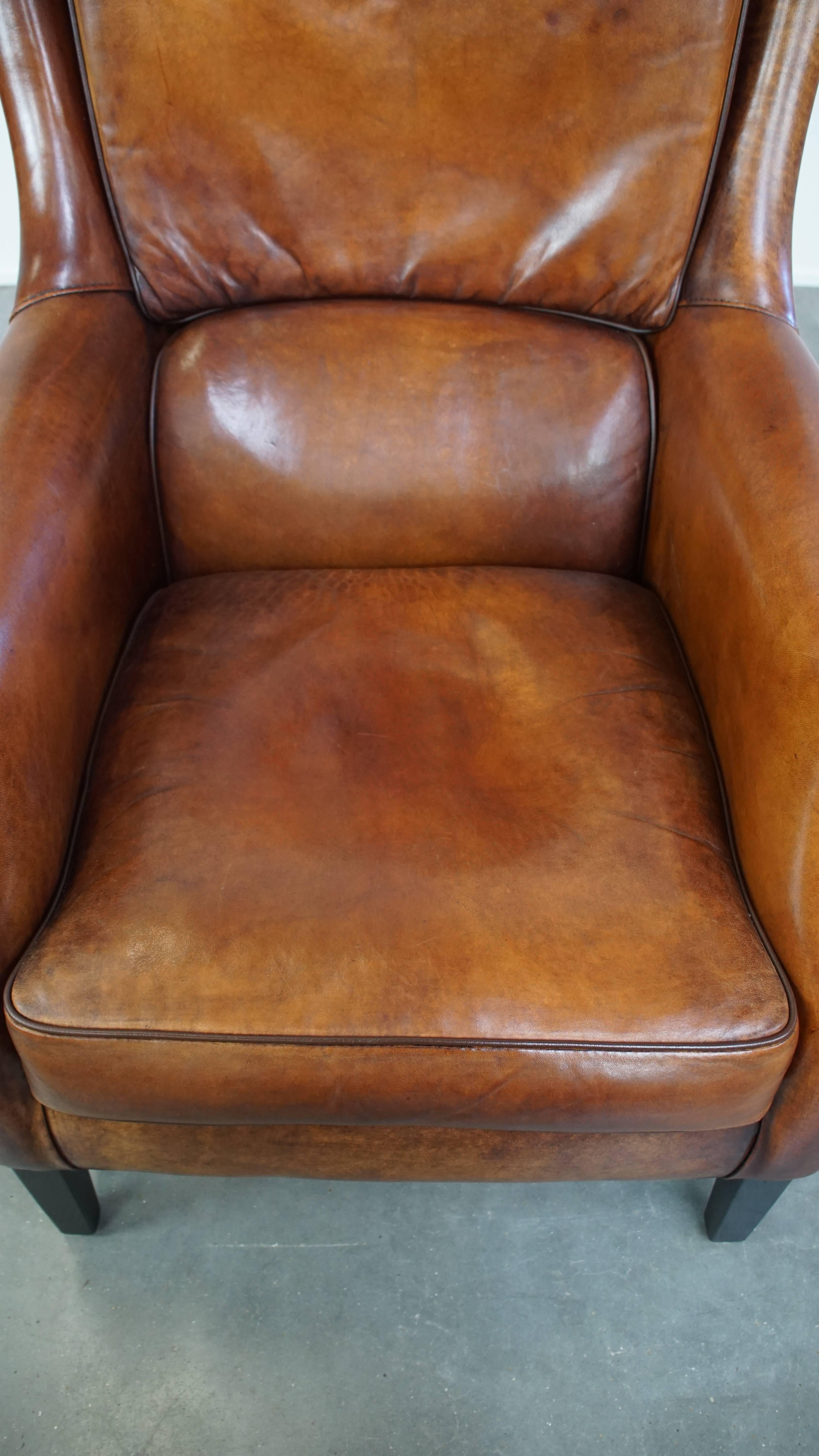 20th Century Timeless Sheepskin Leather Armchair in Excellent Condition For Sale