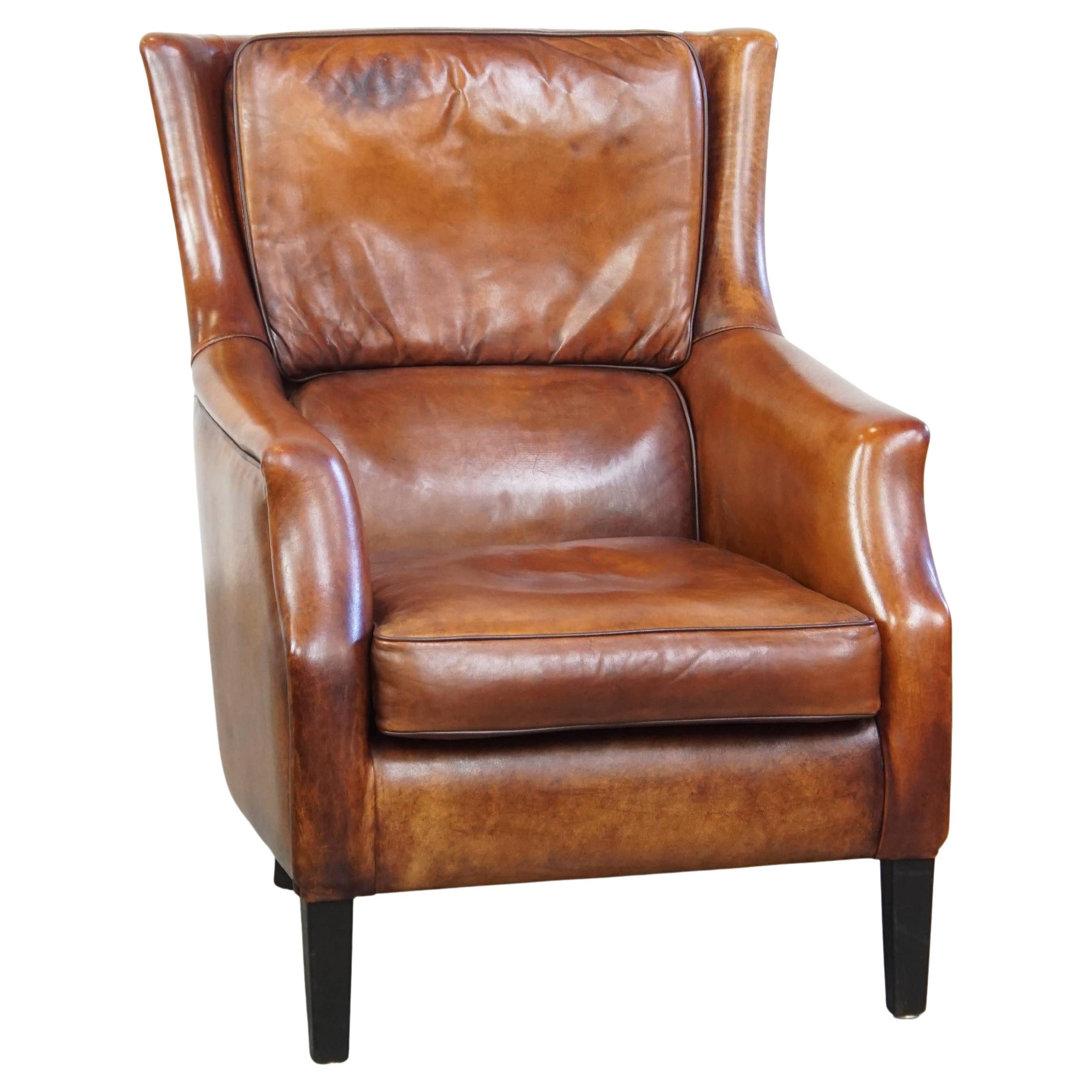 Timeless Sheepskin Leather Armchair in Excellent Condition For Sale