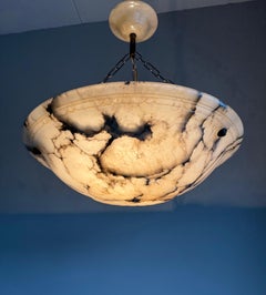Timeless Showstopper: Good-Condition Antique Alabaster Pendant Light / Fixture