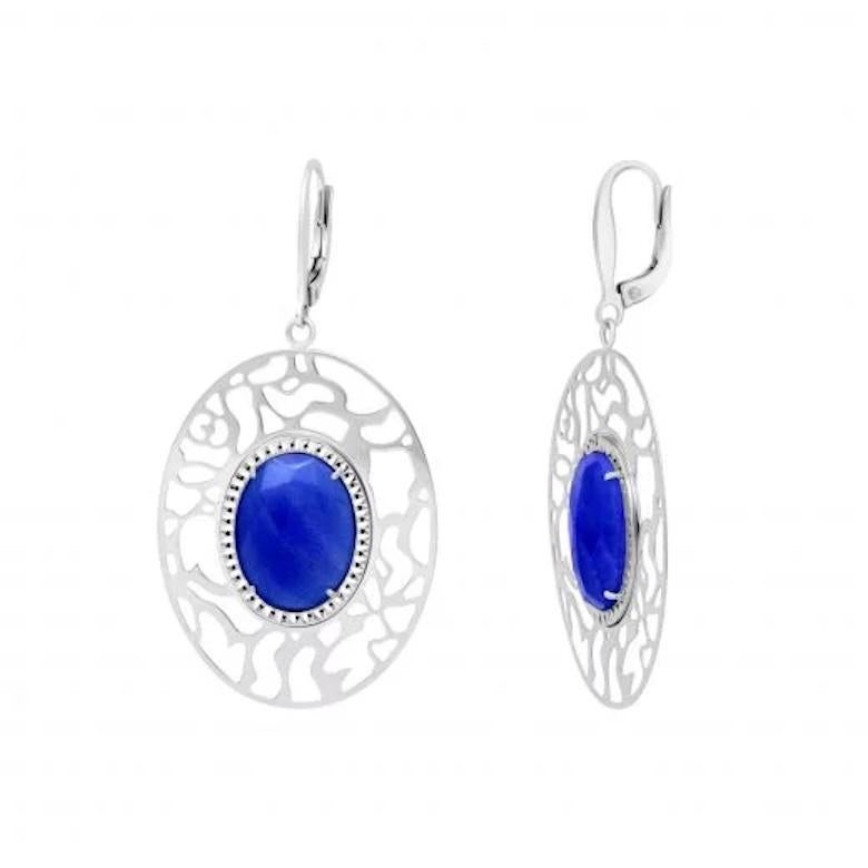 Timeless Sodalite White Gold Dangle Earrings for Her In New Condition For Sale In Montreux, CH