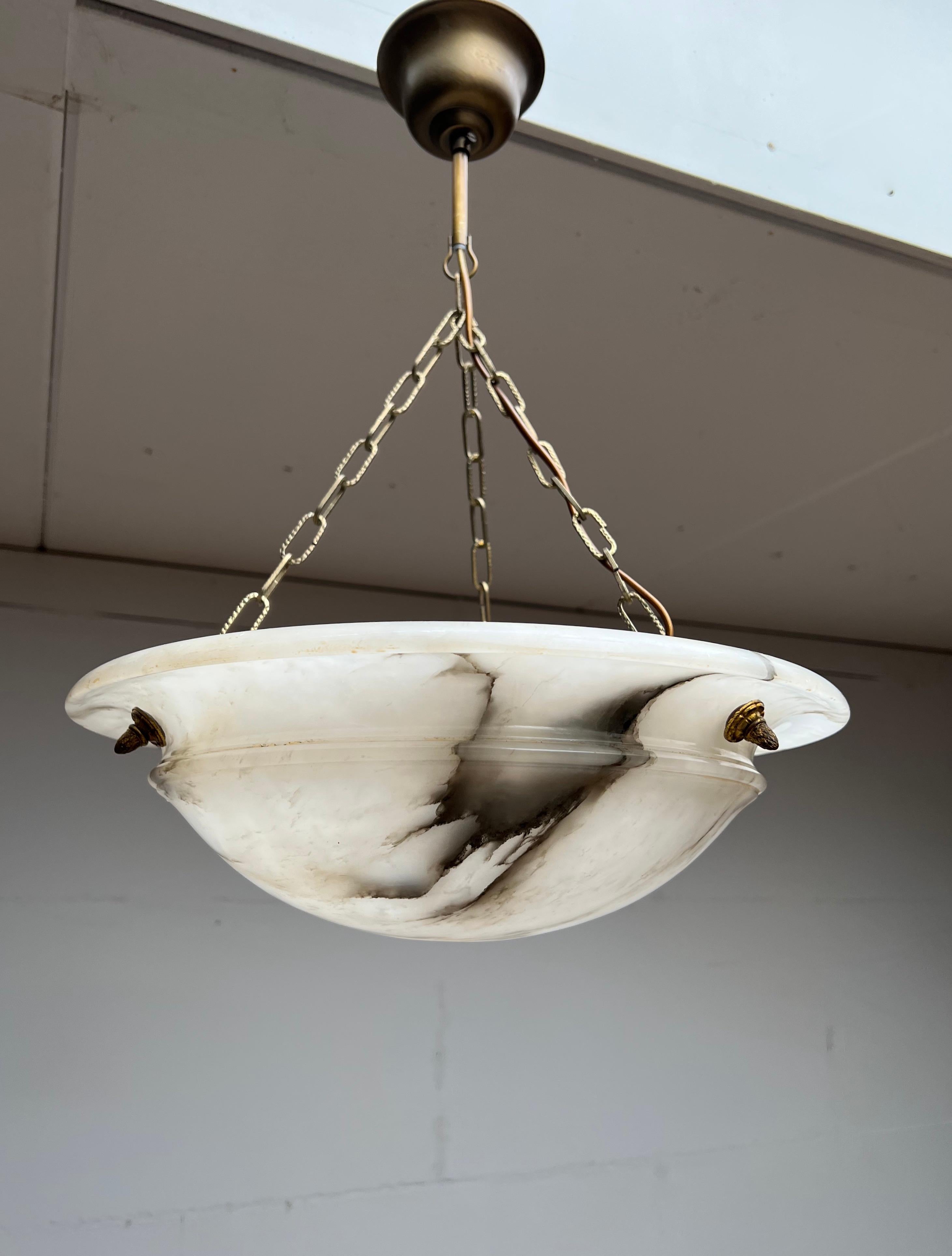 Timeless, Stylish and Good Size Art Deco White and Black Alabaster Pendant Light 5