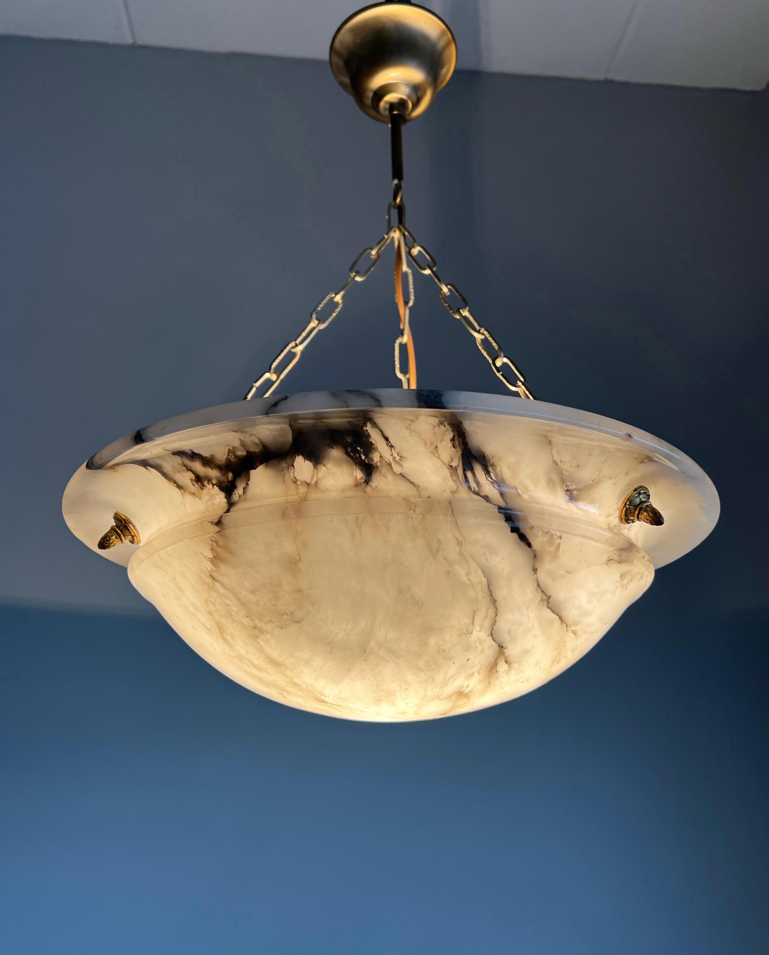 Timeless, Stylish and Good Size Art Deco White and Black Alabaster Pendant Light 10