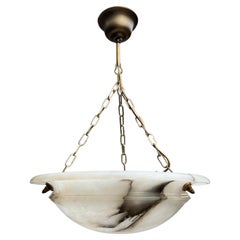 Antique Timeless, Stylish and Good Size Art Deco White and Black Alabaster Pendant Light