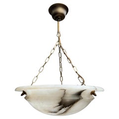 Timeless, Stylish and Good Size Art Deco White and Black Alabaster Pendant Light