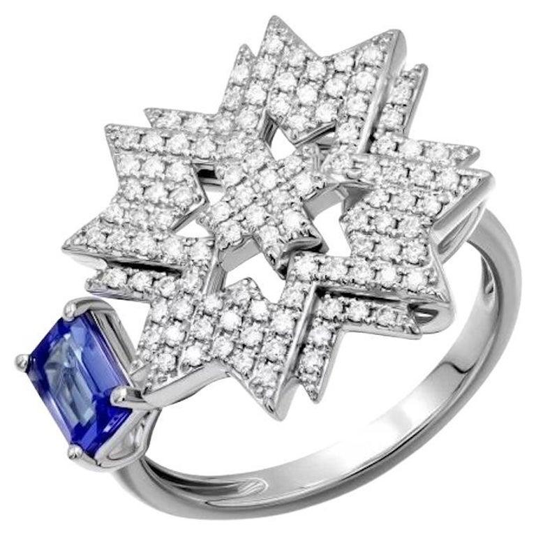 Round Cut Timeless Tanzanite White Diamond White Gold Ring for Her For Sale