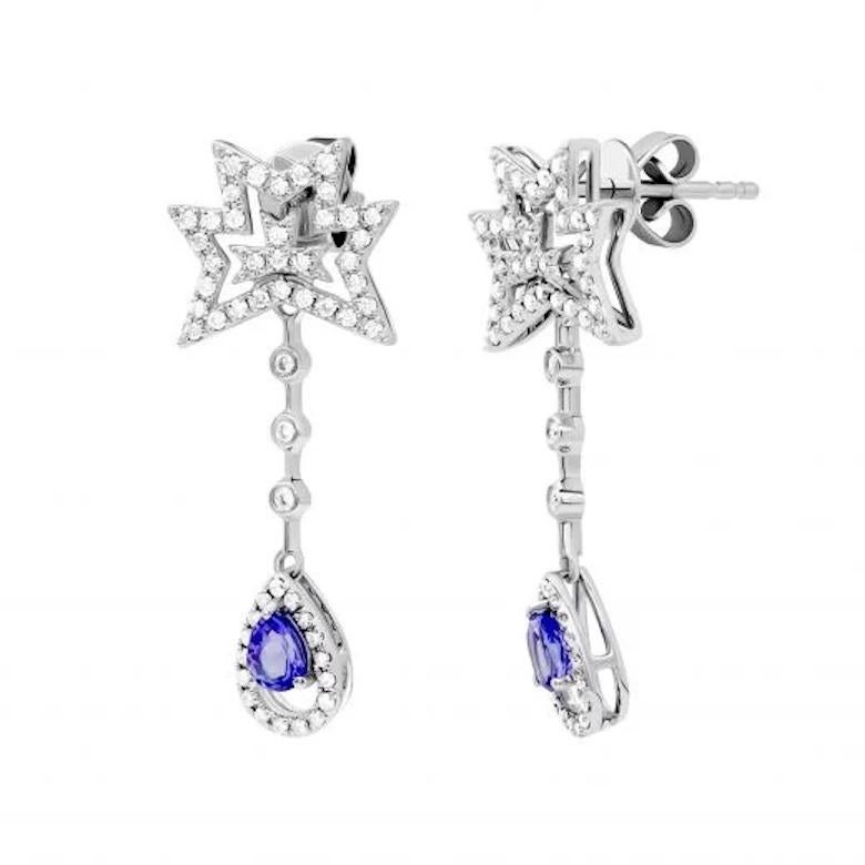 Oval Cut Timeless Tanzanite White Diamond White Gold Stud Dangle Earrings for Her For Sale