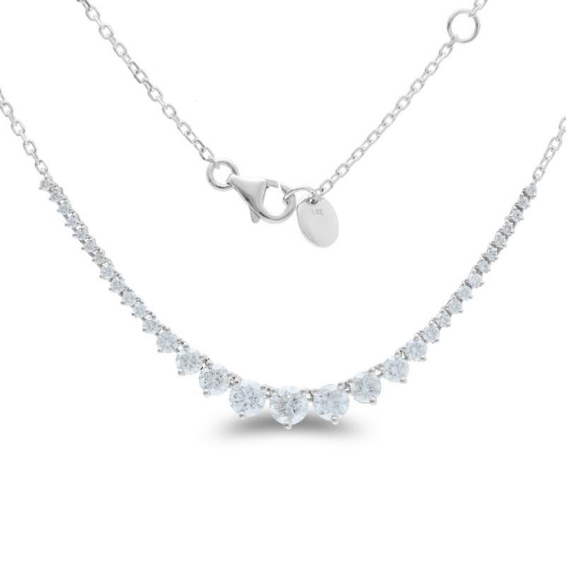 Modern Timeless Tennis 1.55 Carat Diamond Necklace in 14K White Gold For Sale