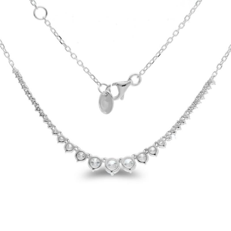 Round Cut Timeless Tennis 1.55 Carat Diamond Necklace in 14K White Gold For Sale