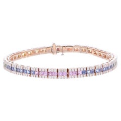 Timeless Tennis 1.7 Carat Diamond and 5 Carat Sapphire Bracelet in 18K Rose Gold