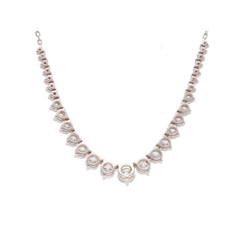 Round Cut Timeless Tennis 3.1 Carat Diamond Necklace in 14K Rose Gold For Sale