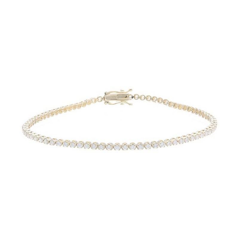 Taille ronde Bracelet de tennis Timeless 1,1 carat de diamants en or jaune 14K en vente