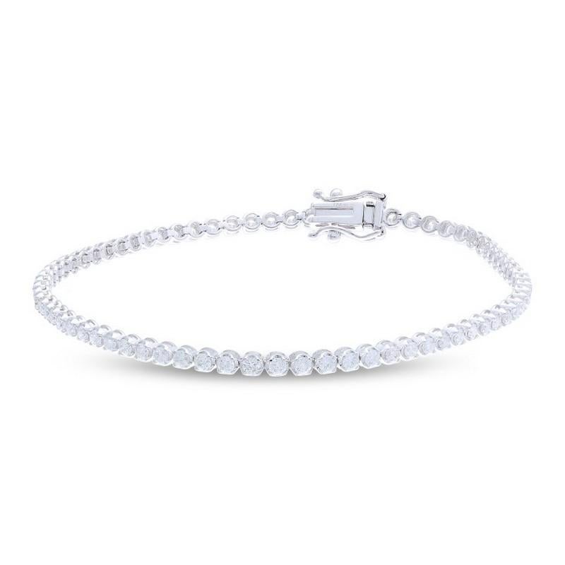 Round Cut Timeless Tennis Bracelet 1.7 Carat Diamonds in 14K White Gold For Sale