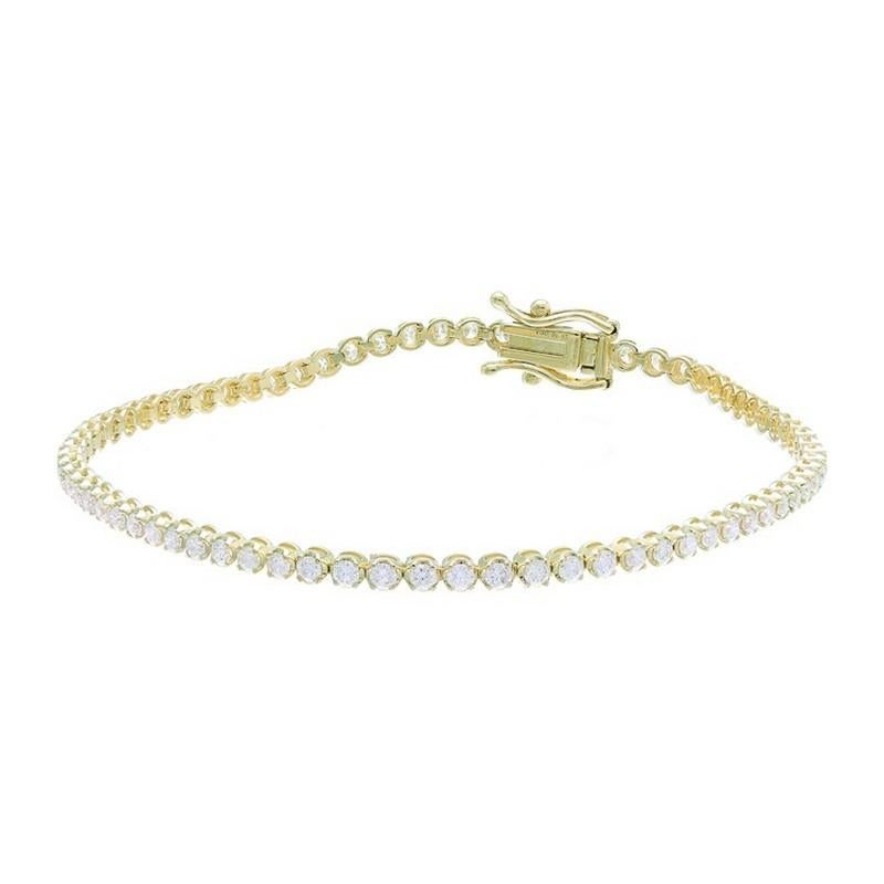 Taille ronde Bracelet de tennis Timeless 1.7 Carat Diamants en or jaune 14K en vente