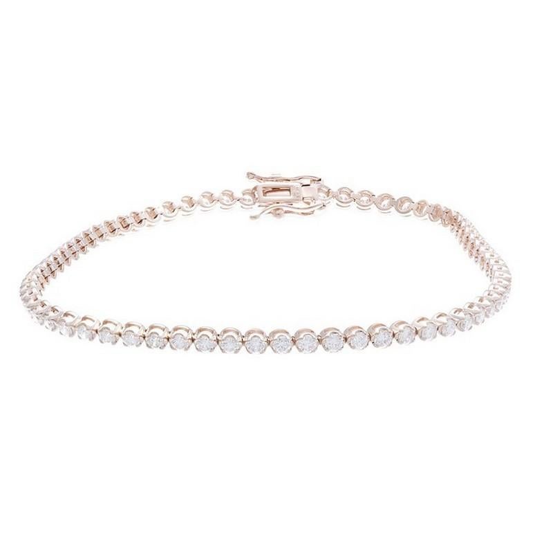 Modern Timeless Tennis Bracelet in 14K Rose Gold and Diamonds (2ct) For Sale