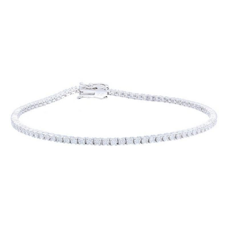 Round Cut Timeless Tennis Bracelet in 14K White Gold and Diamonds (1.6 ct) For Sale