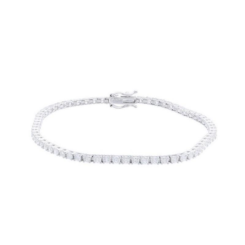 Round Cut Timeless Tennis Bracelet in 14K White Gold and Diamonds (3 ct) For Sale