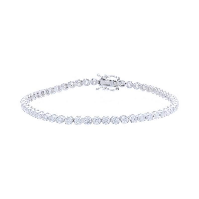 Round Cut Timeless Tennis Bracelet in 18K White Gold and Diamonds (2.3ct) For Sale