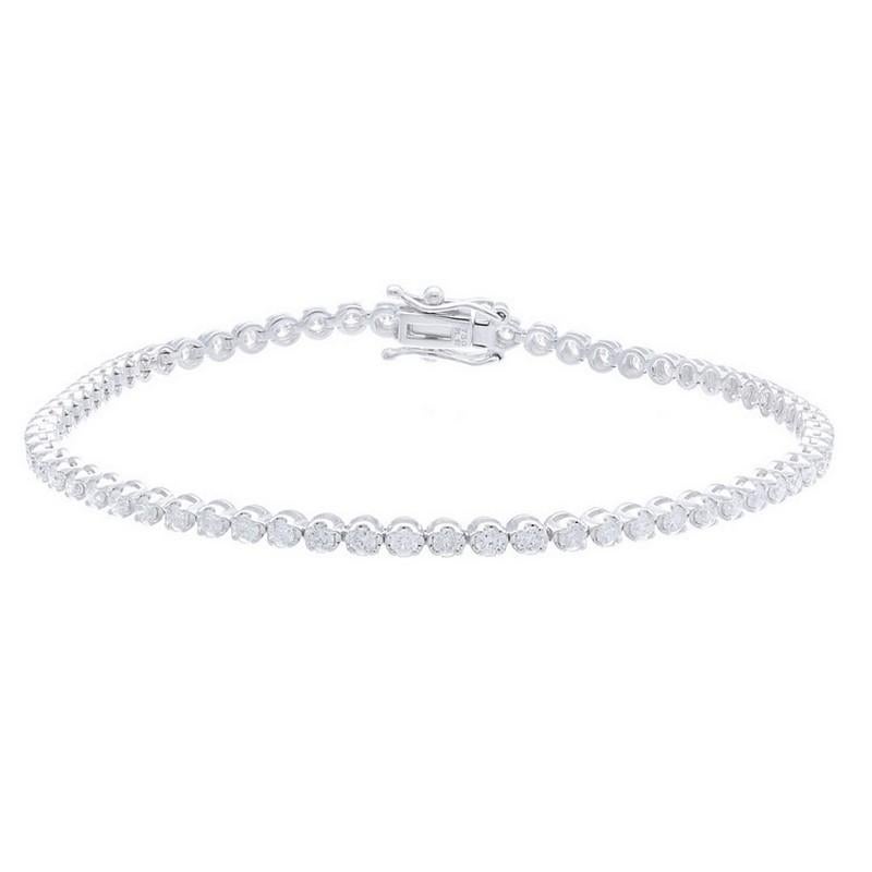 Taille ronde Bracelet de tennis Timeless en or blanc 18 carats et diamants (2ct) en vente