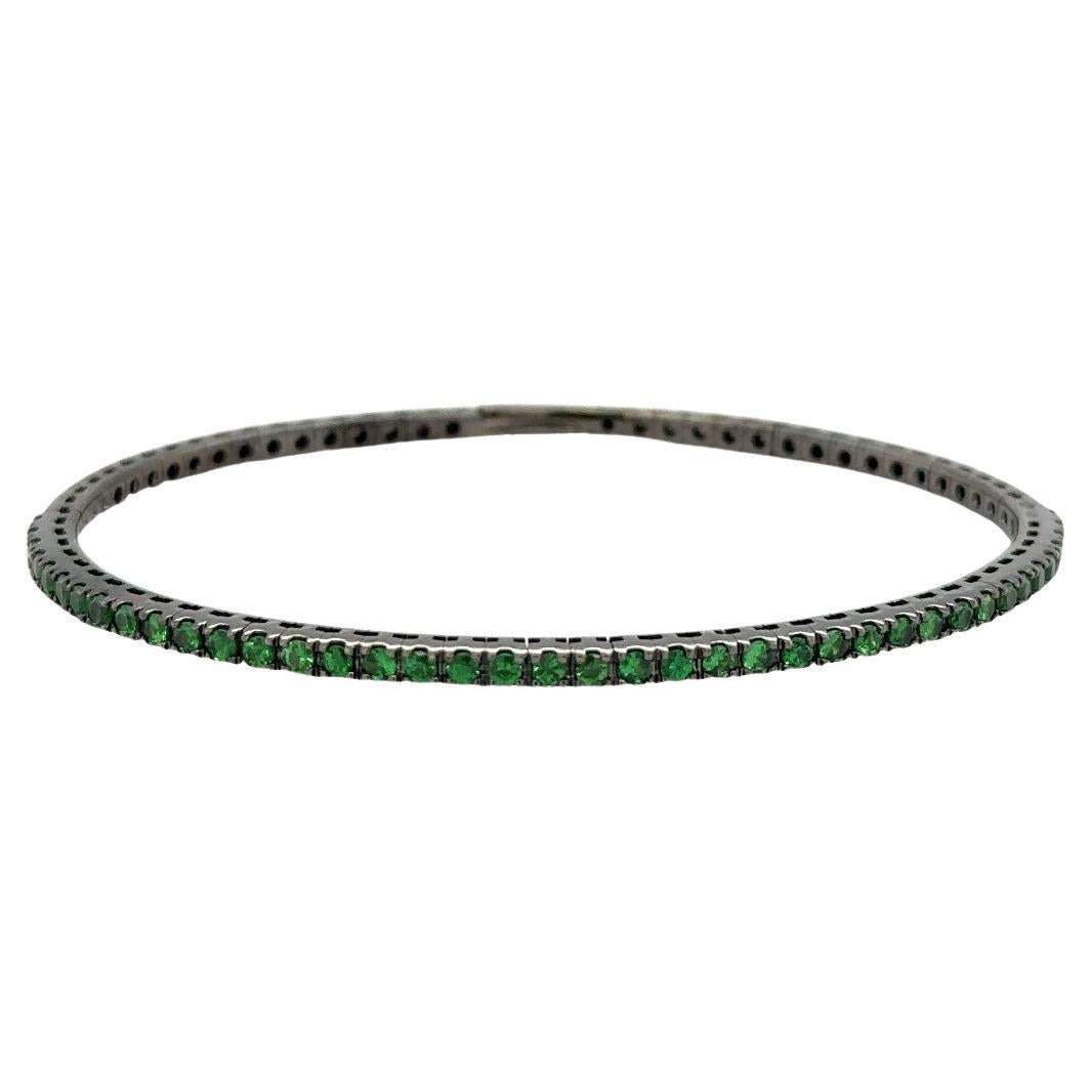 TIMELESS Tennis Bracelet in 18K White Gold with Black Rhodium and Green Tsavorit