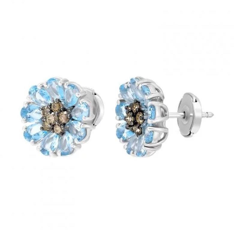Timeless Topaz Every Day Cognac Diamonds White Gold Stud Earrings for Her In Fair Condition For Sale In Genève, GE