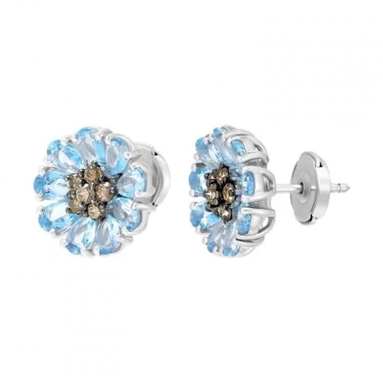 Timeless Topaz Every Day Cognac Diamonds White Gold Stud Earrings for Her In Fair Condition For Sale In Montreux, CH