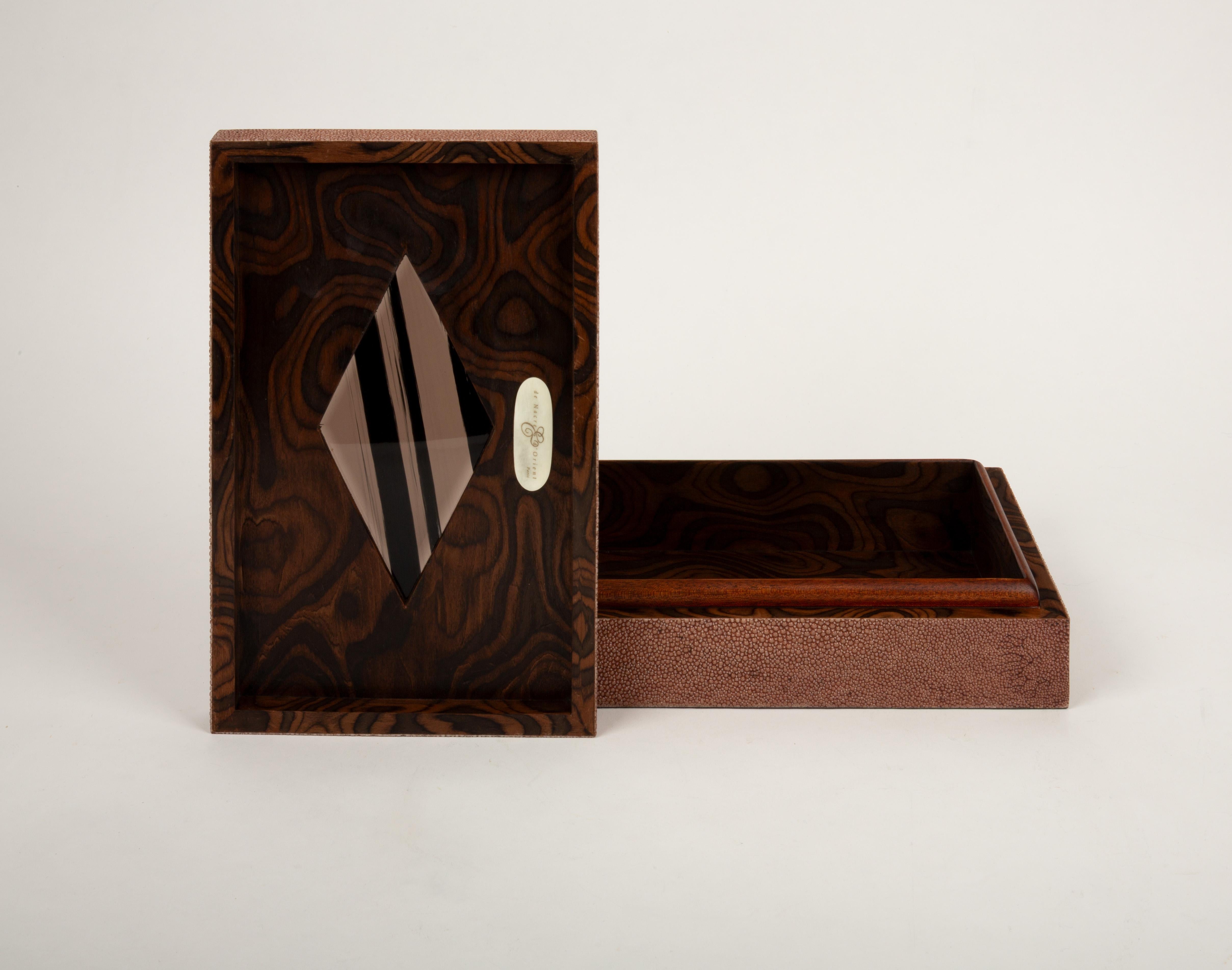 Contemporary Timeless Treasure: Natural Shagreen & Glass Keepsake Box For Sale