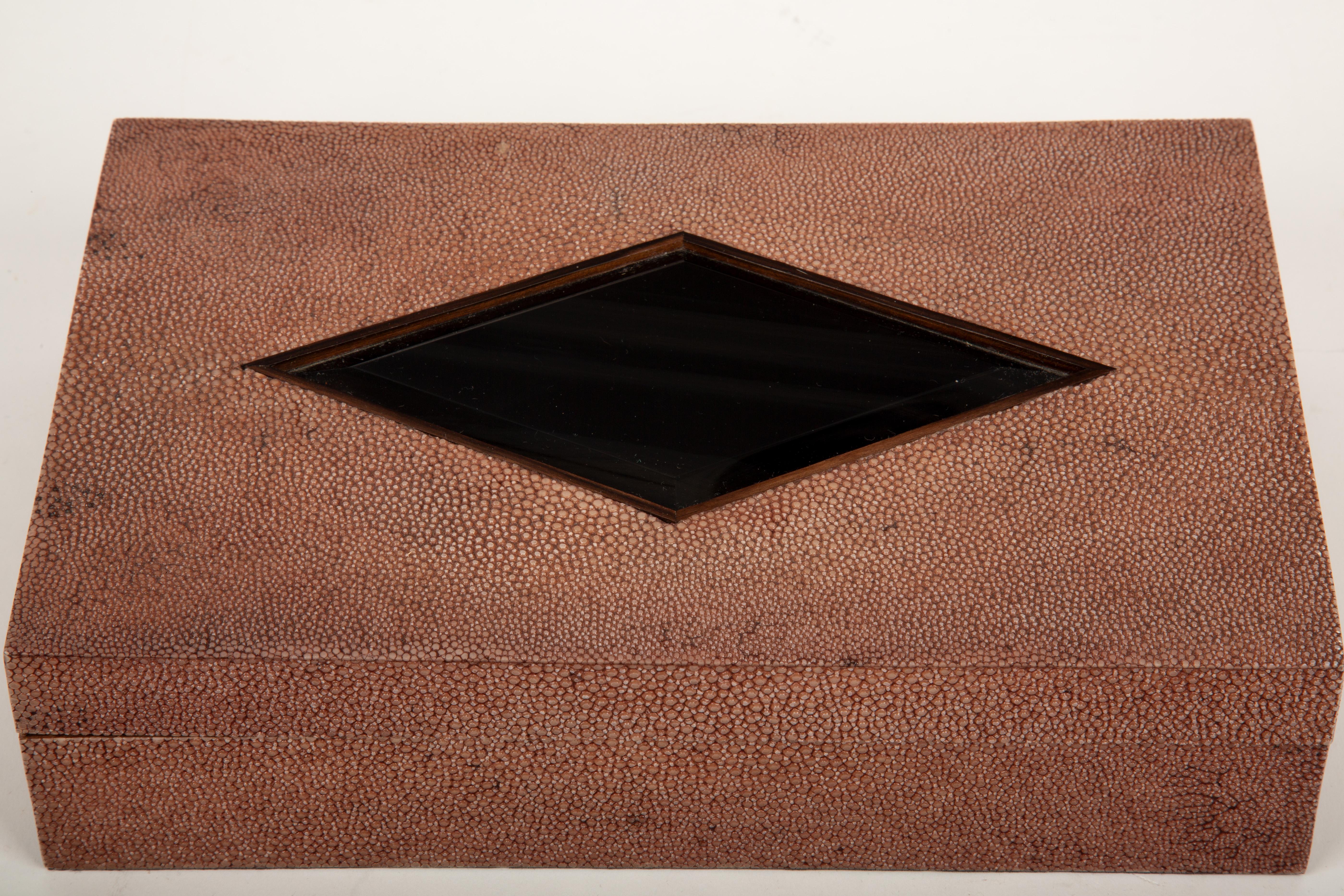 Timeless Treasure: Natural Shagreen & Glass Keepsake Box For Sale 1