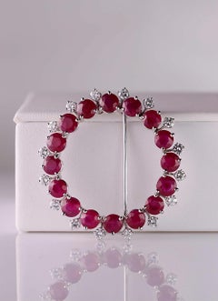 Timeless Treasure:18kt White Gold Brooch with 12 ct Burmese Rubies and Diamonds