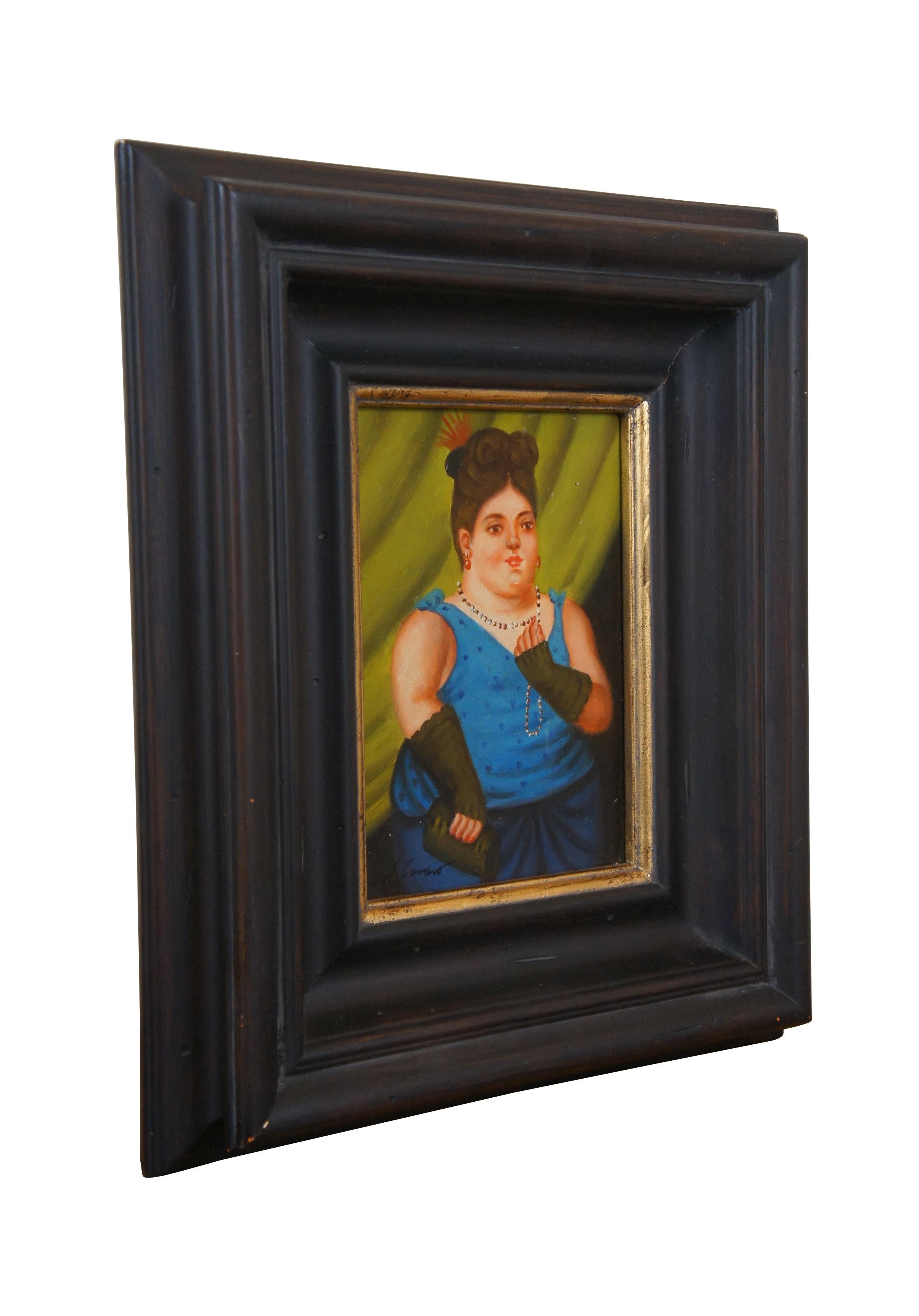 Expressionist Timeless Treasures Society Lady Oil Painting on Board After Fernando Botero 13